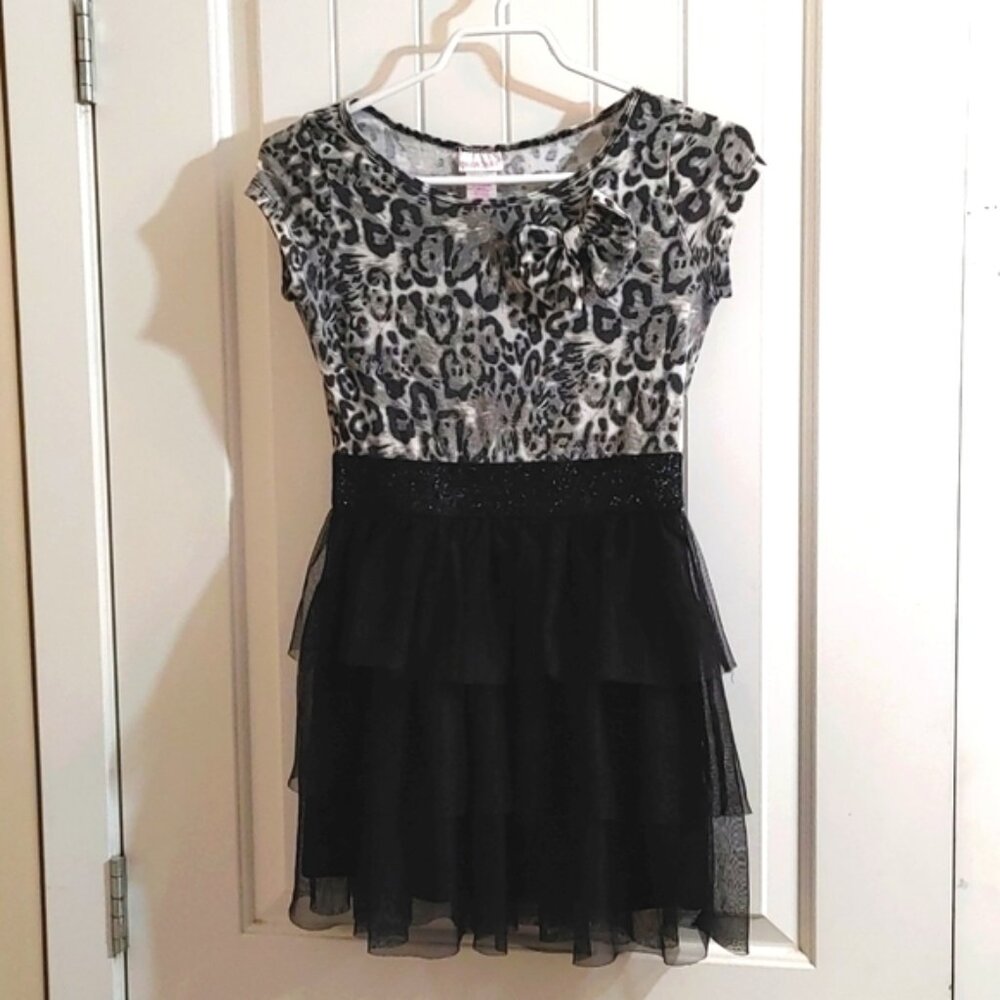 CHEROKEE girl animal print black gray and white ruffle skirt dress…